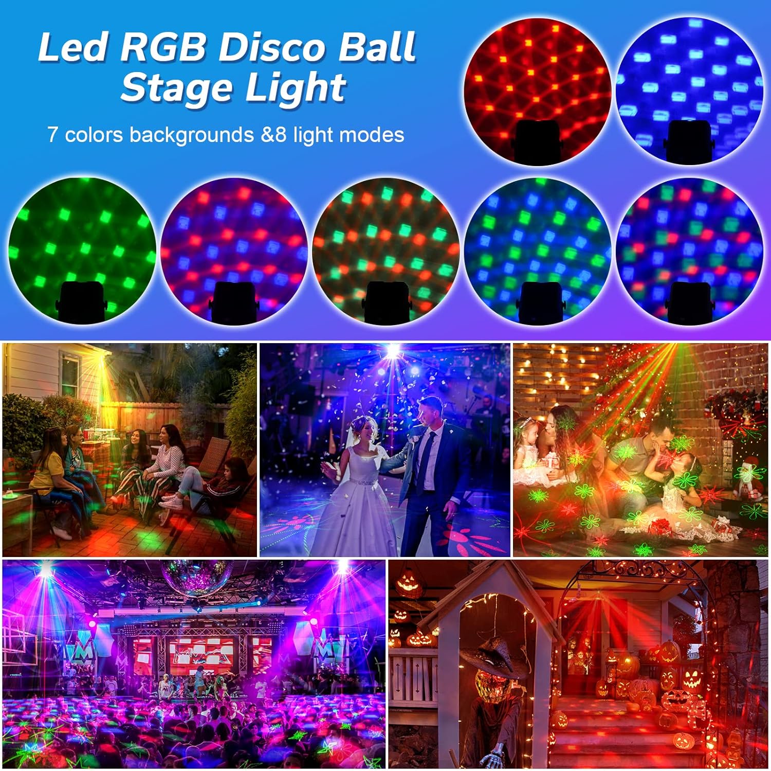 Disco Ball Party Lights, 2-in-1 Sound Activated DJ Stage Strobe Light with Remote Control, High-Performance Pattern Projector & Ideal for Dance, Club Birthday Gift, Christmas Halloween Home Decor (R7)