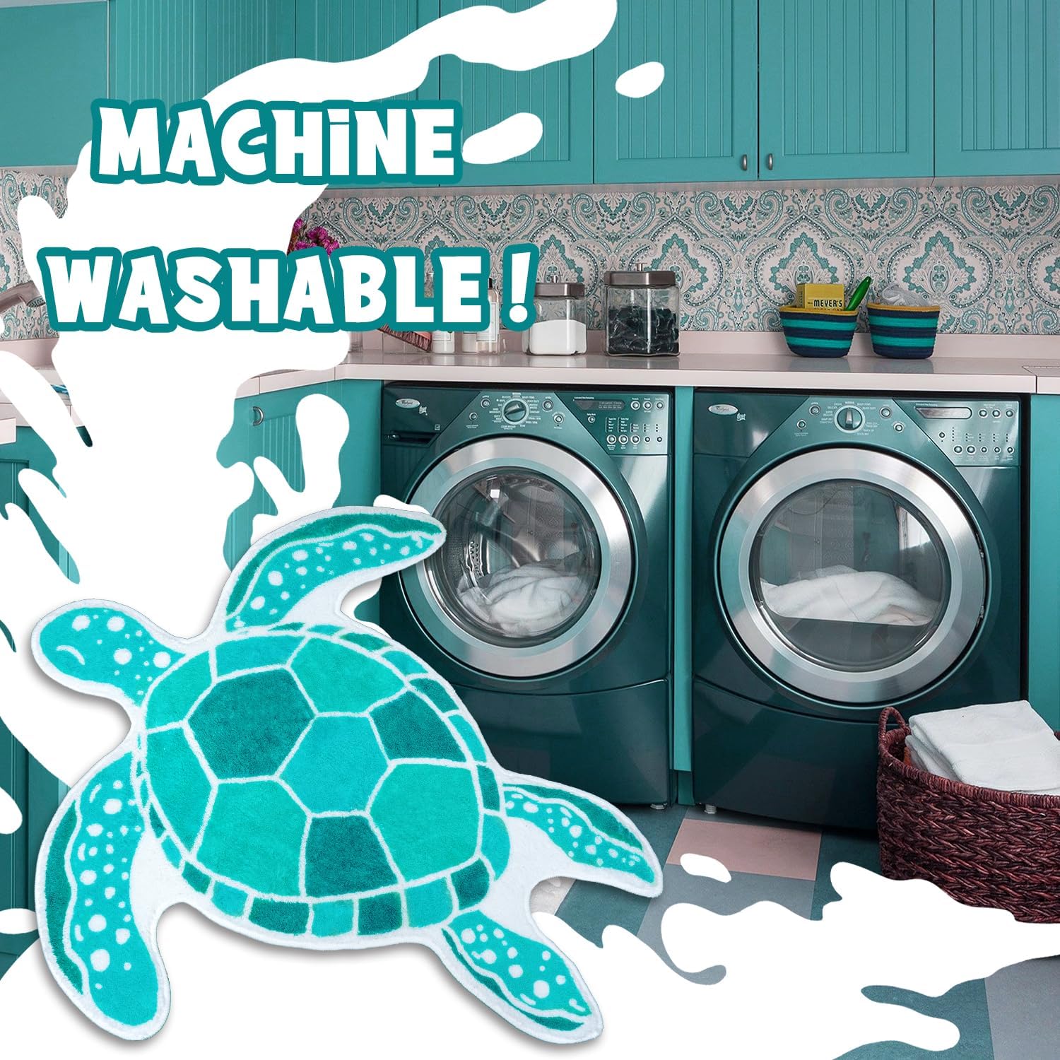 Turtle Bath Mat Non-Slip Beach Bathroom Rug Cute Turtle Design Soft Microfiber Floor Mat Kids' Bathroom Ocean Themed Decor for Door, Shower, Living Room, 23.6"*26"