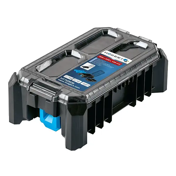 Högert Technik - Organizador de Herramientas HTM HT7G506, Caja Herramientas 5 Compartimentos Funcionales, Bisagras de Metal, Resistente a Daños, Protección Contra la Humedad, Construcción Modular