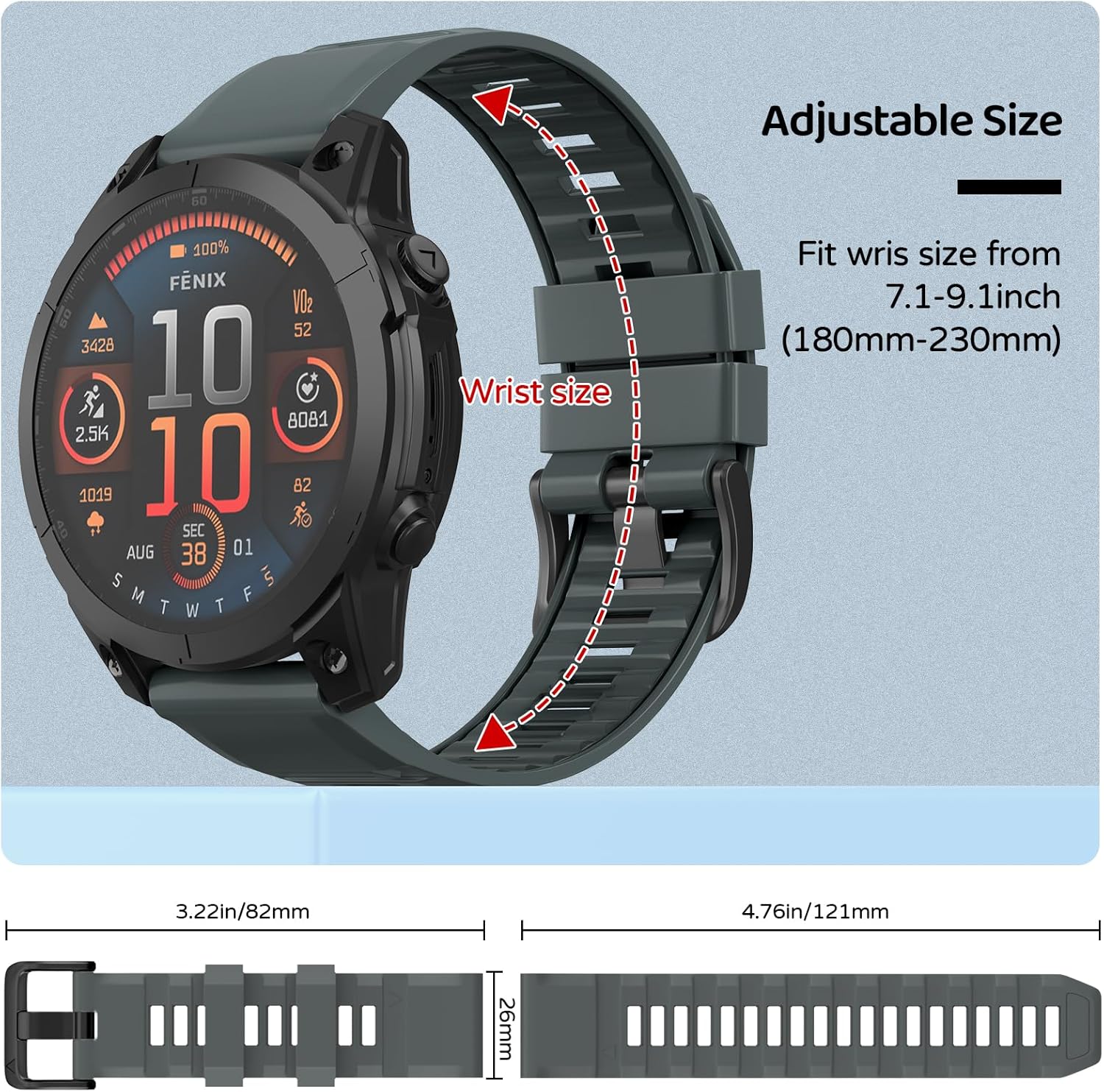 Watch Band for Garmin Fenix 8 51mm/Fenix 7X/Fenix 7X Pro/Fenix 6X/Fenix 6X Pro/Fenix 5X/Fenix 3, 26mm Silicone QuickFit Band - Image 4
