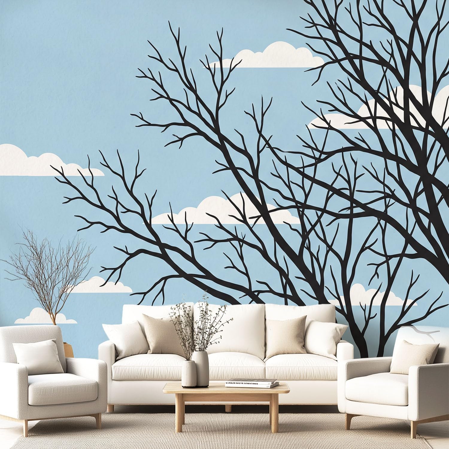 Papier Peint Panoramique Ciel et Nuage Blanc pour Chambre Enfant