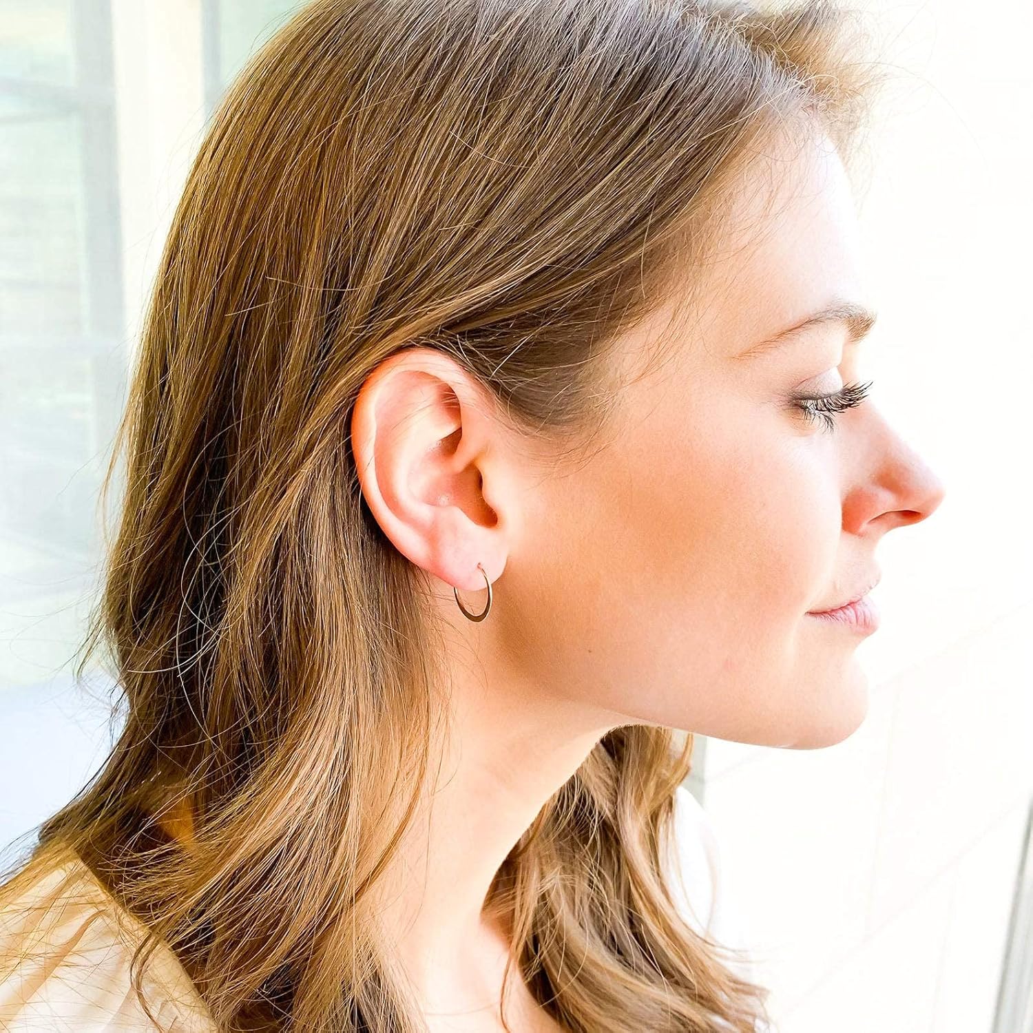 Hoop Earrings for Women, 14K Rose Gold FIlled, 20mm, Hammered Texture, Hoop Earrings Hypoallergenic Sensitive Ears, Hoop Earrings Set, Rose Gold Earrings Nickel Free