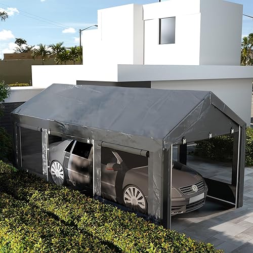 Miniatura 2 de Outsunny Carport - Garaje portátil de 10 x 20 pies, altura ajustable, resistente, con 4 puertas enrollables y 4 ventanas ventiladas para automóvil,