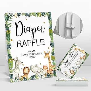 50 Safari Jungle Baby Shower Games, Safari Diaper Raffle Cards with Sign, Diaper Raffle Tickets for Baby Shower, Safari Jungle Baby Shower Decorations Set Kit(2x3.5 Inches)
