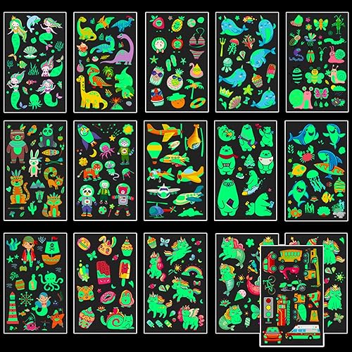 Miniatura 9 de Tatuaje temporal para niños, 30 hojas de tatuajes falsos brillantes para niños y niñas, duran mucho tiempo y son impermeables, divertidas