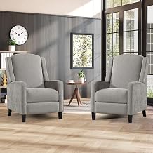 INZOY Wingback Pushback Recliner Chair Set of 2, Fabric Push Back Recliners with Padded Seat, Mid Century Modern Reclining Chair for Living Room Bedroom, Grey