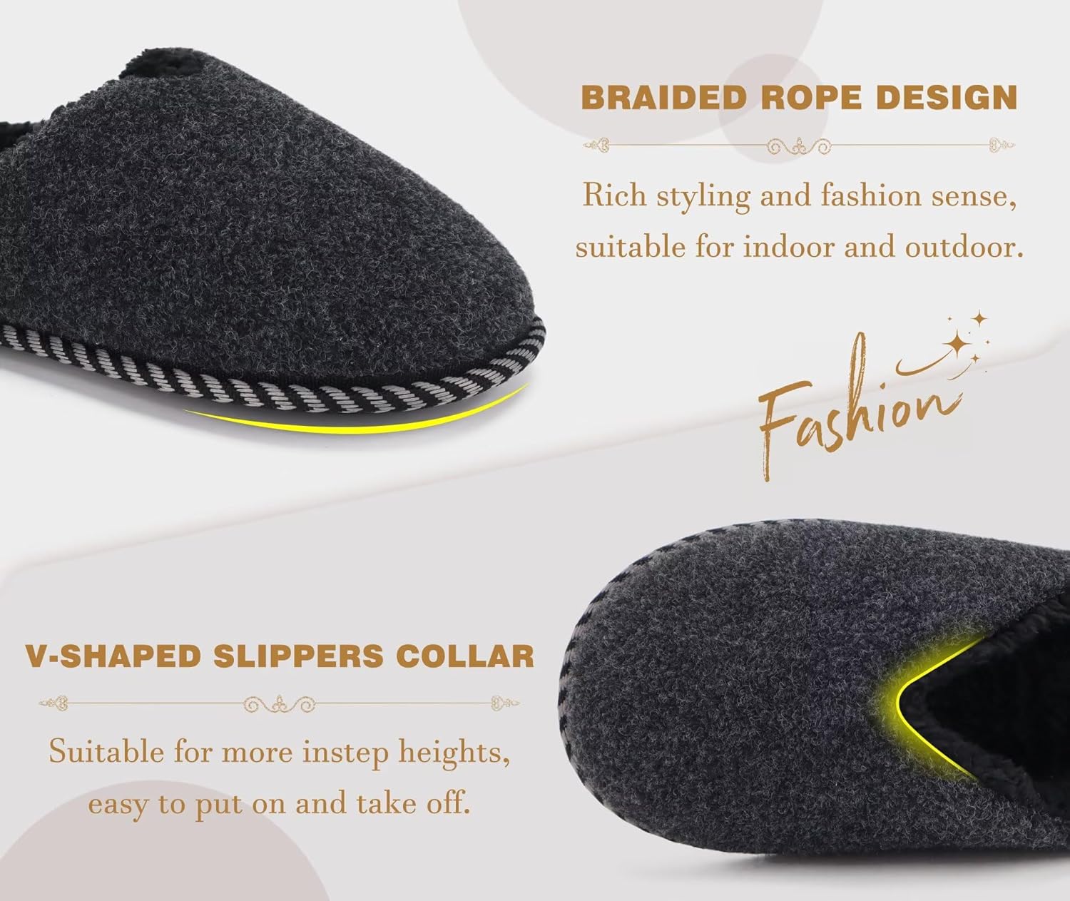 KuaiLu Womens Memory Foam Slippers Ladies Cozy Fuzzy Plush Fur Lined Warm Winter Cushioned Slip on House Bedroom Shoes Comfy Indoor Outdoor Hard Sole Arch Supportive Plantar Fasciitis Black Size 9 - Image 5