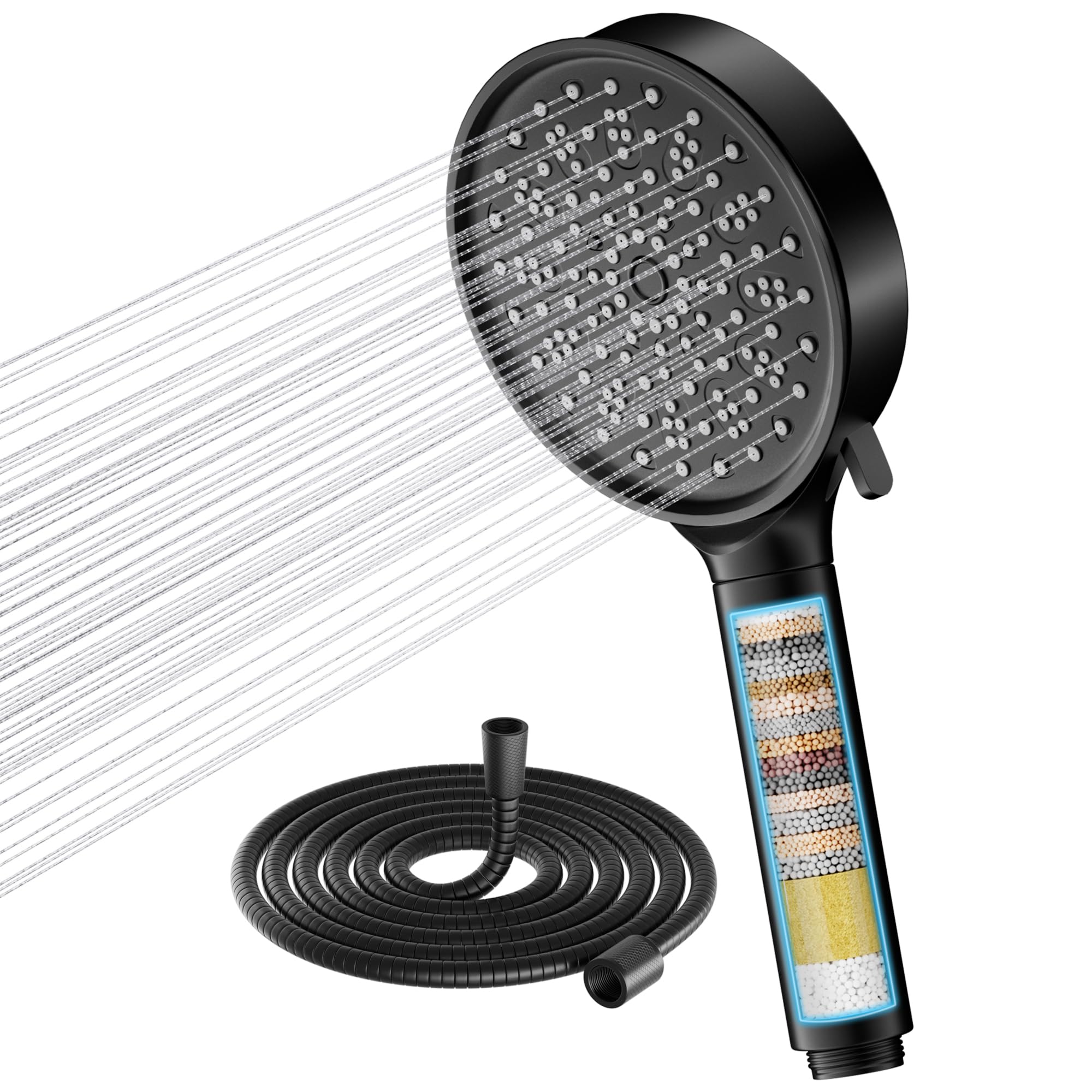 Sponsored Ad – Hard Water Filter Shower Head and Hose with 20 Stage Filter, 6 Spray Jet Modes High Pressure Bathroom Shower Head, Large Powerful Handheld Showerhead for Residual Chlorine Remove (Black)