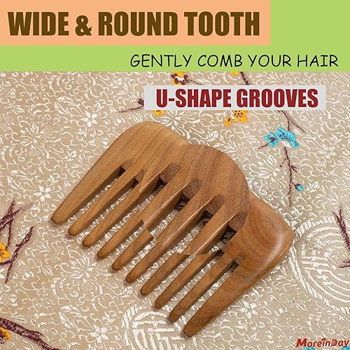 Miniatura 5 de Moreinday Peine de madera con bolsillo pequeño peine de dientes anchos peine desenredante de sándalo para cabello para hombres y mujeres