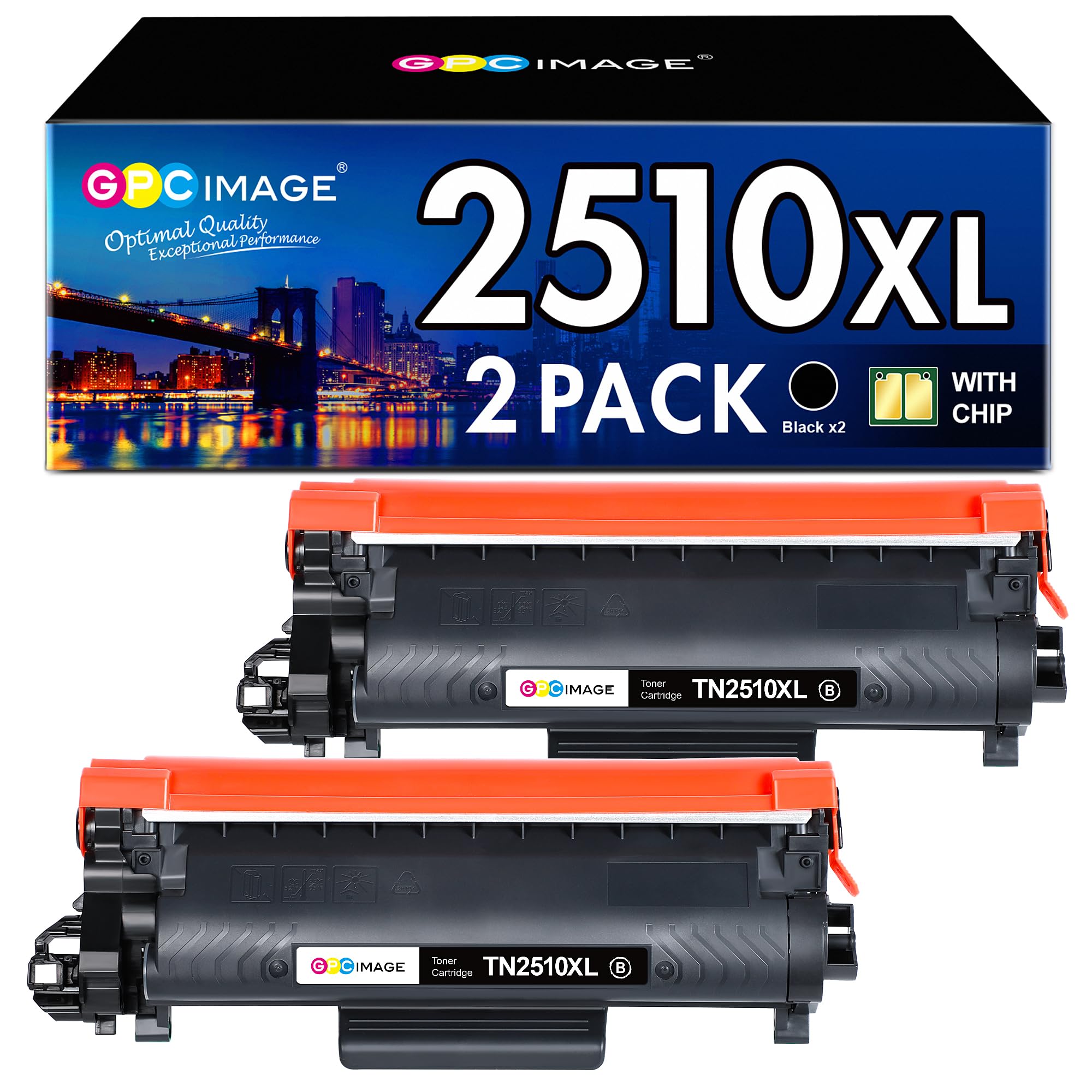 GPC Image TN2510XL TN2510 Toner Compatibili per Brother TN-2510 XL per MFC-L2827DW L2800DW L2860DW L2835DW HL-L2400DWE L2445DW L2447DW DCP-L2660DW L2620DW L2665DW (2 Nero)