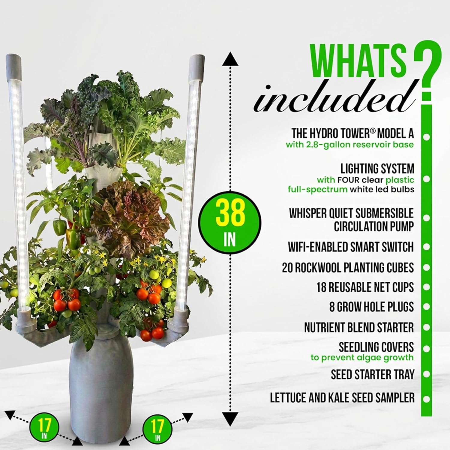 Hydroponic Tower Planter - Complete Plant Growing Starter Kit - Vertical Indoor System for Herb and Vegetable Gardening, Microgreens and More - Includes Grow Light Setup, Smart WiFi Control