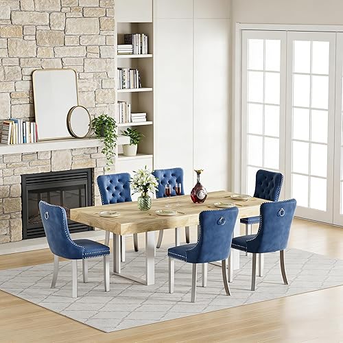 Miniatura 43 de Goujxcy Juego de mesa de comedor extensible de 7 piezas para 6, 63-78 pulgadas, juego de mesa de cocina marrón rústico con 6 sillas grises copetudas