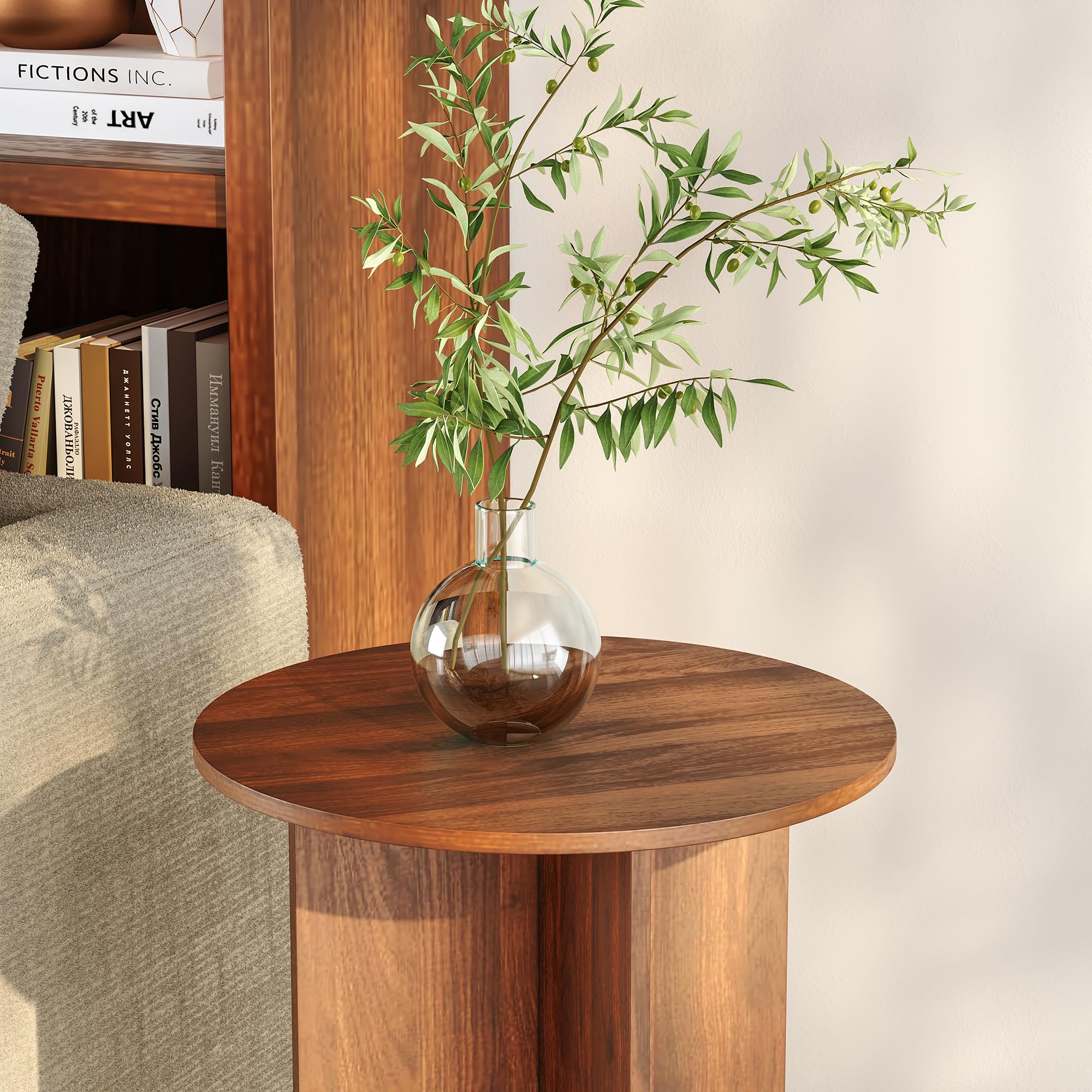 [en.casa] Mesita de Café Vappevn Mesa Auxiliar con Tablero Circular Mesa de Sofá Versátil para Salón Dormitorio Oficina Entrada Aglomerado 60 x 40 cm - Efecto Nogal