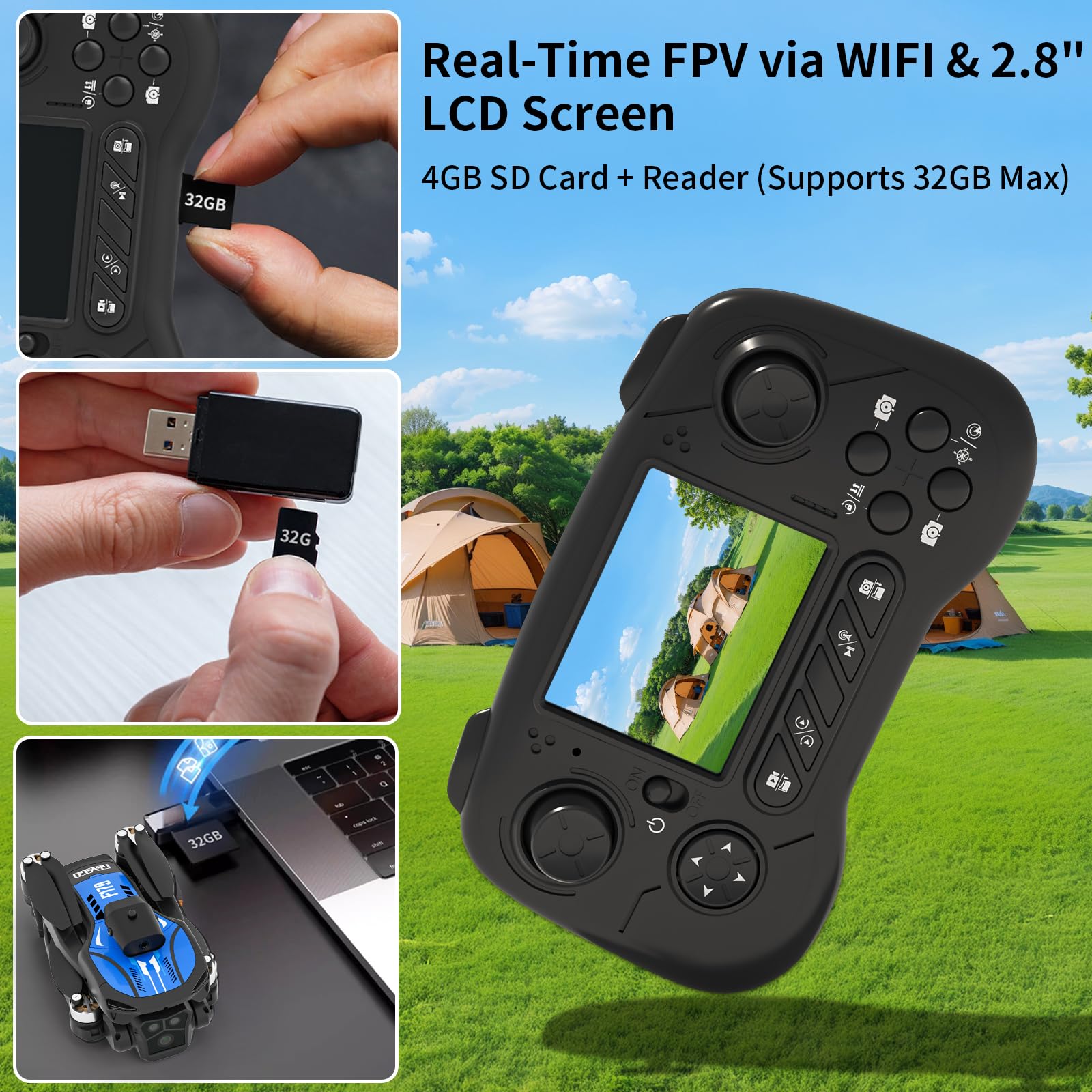 Drone FPV con Telecamera 1080P per Adulti Principianti,Schermo LCD da 2.8" Telecomando,Drone Quadricottero Evitamento Ostacoli,Controllo della Gravità Tramite Gesto,Mantenimento Dell'altitudine