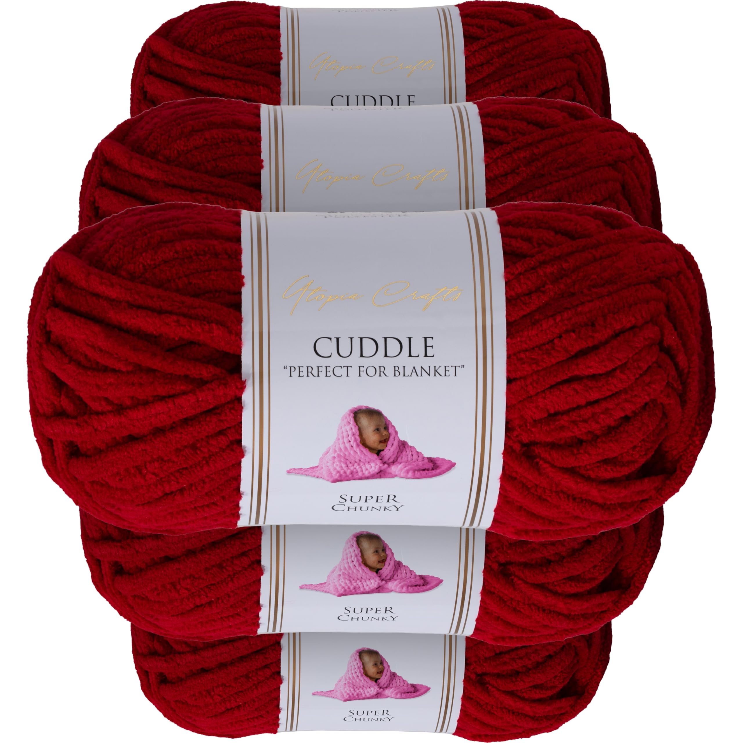 Utopia Crafts Cuddle Super Chunky Chenille Soft Yarn for Knitting and Crochet 5X 100g (Wine)