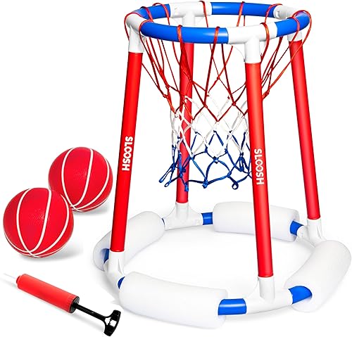 Miniatura 8 de Sloosh Juguetes de aro de baloncesto para piscina, juego flotante de baloncesto para piscina, flotadores de natación con bomba de bolas, juguete de