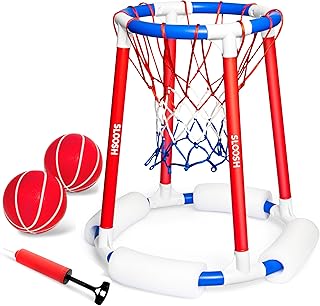 Sloosh Pool Basketball Hoop Toys, Floating Basketball Pool Game, Swimming Floats Toys with Balls Pump, Summer Outdoor Water Play Toy for Kids and Adults (Red Blue)