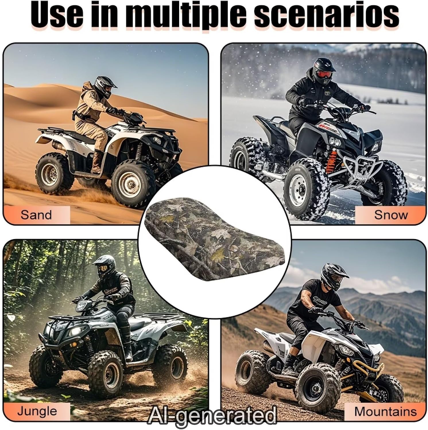Camo Forest Gray ATV Seat Cover Breathable Non-Slip Four Wheeler Seat Cover Waterproof Compatible with Most ATV for Sportsman Rancher Foreman Scrambler