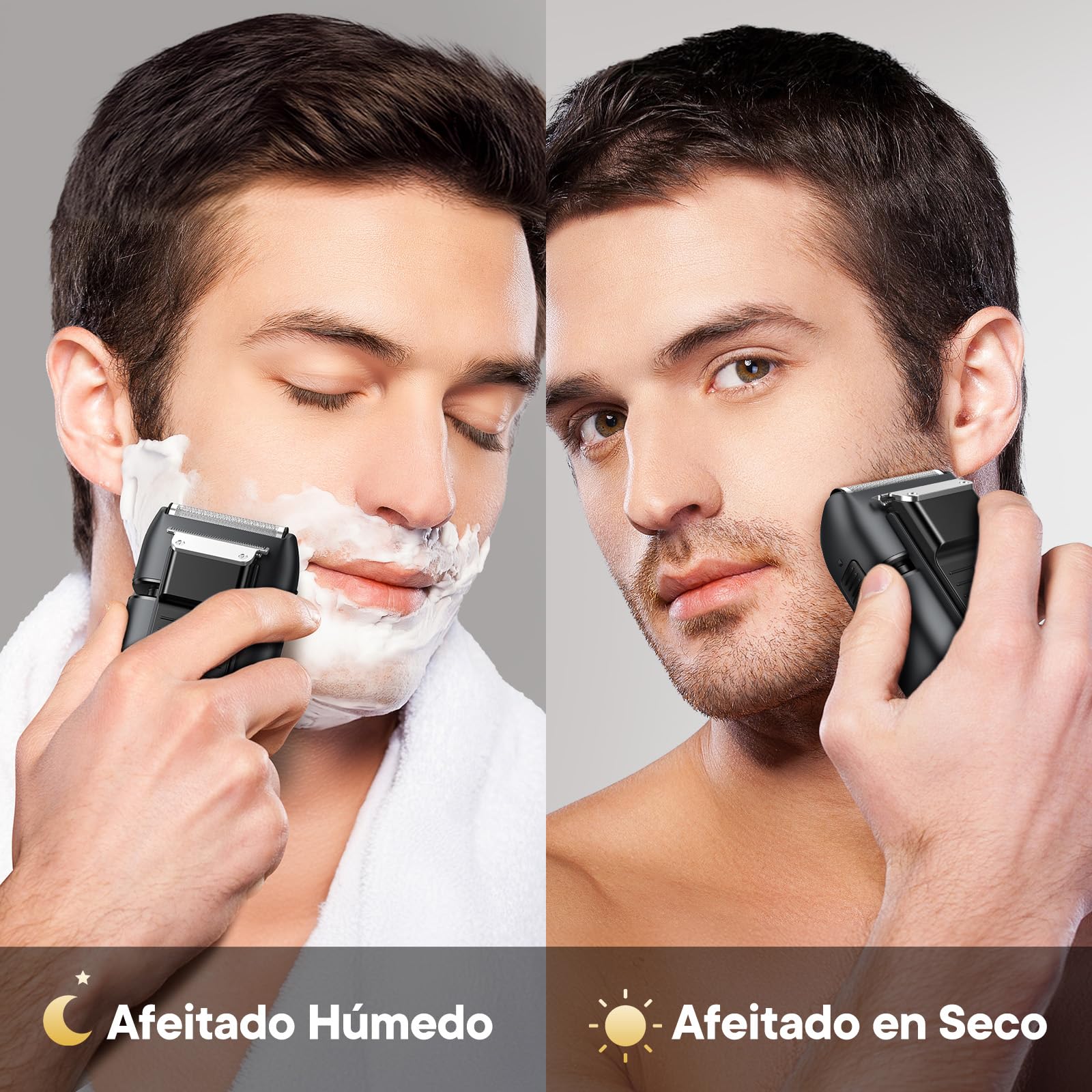 Brightup Afeitadora Eléctrica Hombre, Máquina de Afeitar con Recortador Emergente, Recargable USB-C, 150 Min de Uso, Resistente al Agua y Sin Cable, Doble Hoja Flotante para Afeitado Apurado, Negro