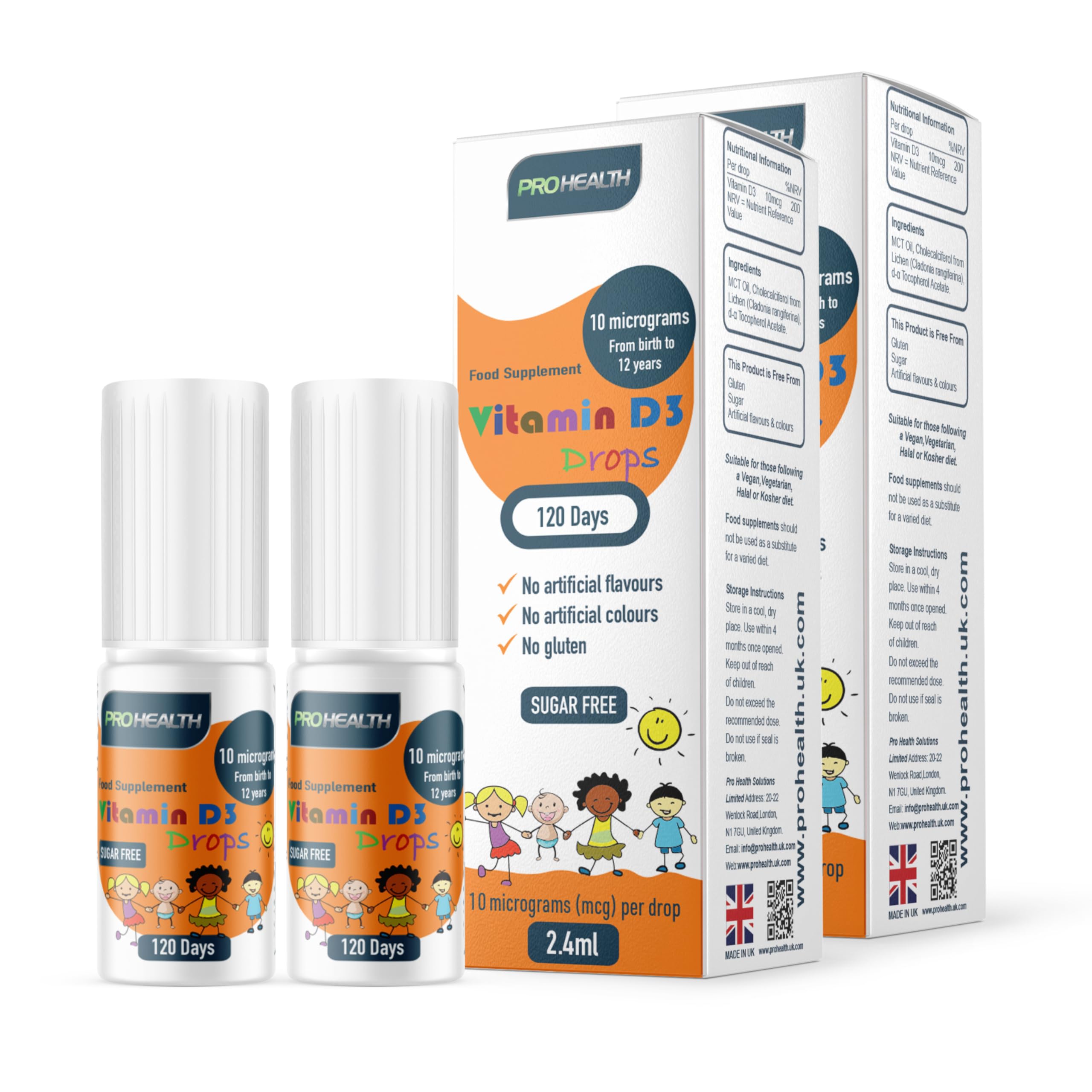 Preservative-Free Vegan Vitamin D3 Drops for Infants & Children - Sugar-Free, All-Natural, NHS Approved (4-Month Supply, 2-Pack)