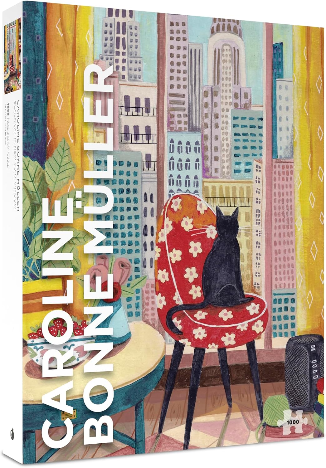 Pomegranate 1000-Piece Jigsaw Puzzle for Adults, Caroline Bonne Müller's Black Cat in New York Window, Matte Finish, Snug Fit