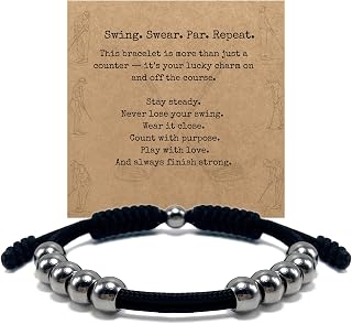 Golf Score Counter Bracelet, 10 Stainless Steel Beads, 2mm Cord Adjustable Golf Stroke Tracking Baseball Swimming Sport Golf Gift for Men and Women