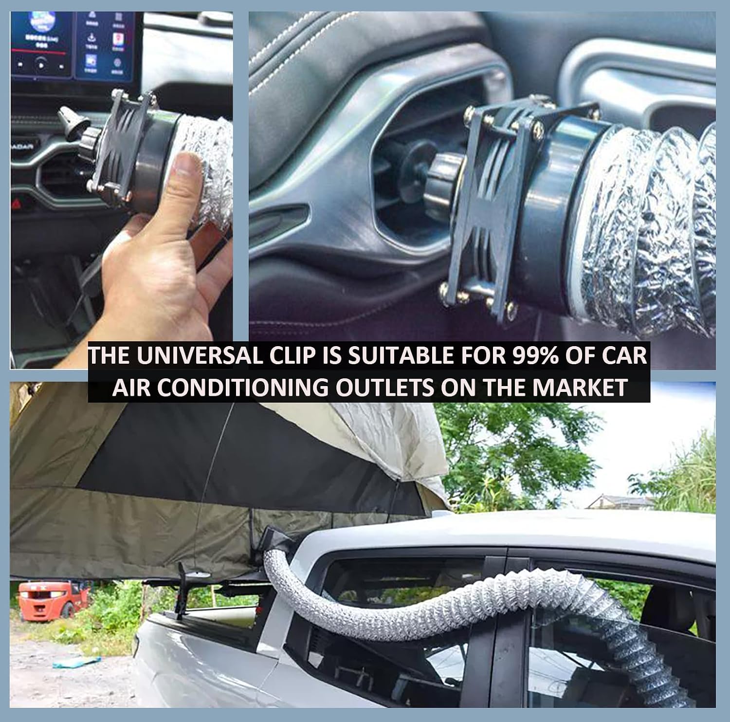 Car AC Vent Extender Tent A/C Transfer Air Duct, 6m With Booster Fan Extendable Aluminum Duct Usb Powered, Universal Vehicles, For Direct Cool/Warm Air To Backseat, Camping Tent