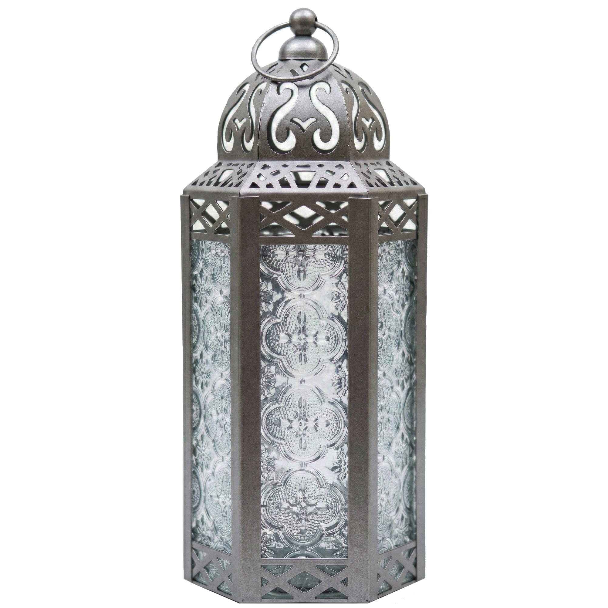 Vela Lanterns Silver Moroccan Decorative Candle Lantern Holder, Clear Glass, Medium