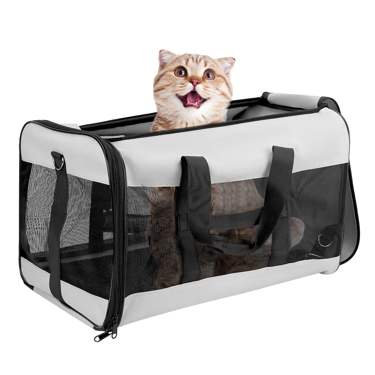 QWORK® Sac de Transport Souple pour Chat et Chien jusqu'à 10 kg - Dimensions 48x30x30 cm - Ventilation en Maille, poignées renforcées, Portable et Lavable