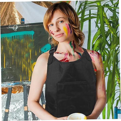 Miniatura 3 de Delantal de arte ajustable para artistas, pintura a prueba de aceite, ropa de trabajo con múltiples bolsillos, negro, S diseño cómodo para