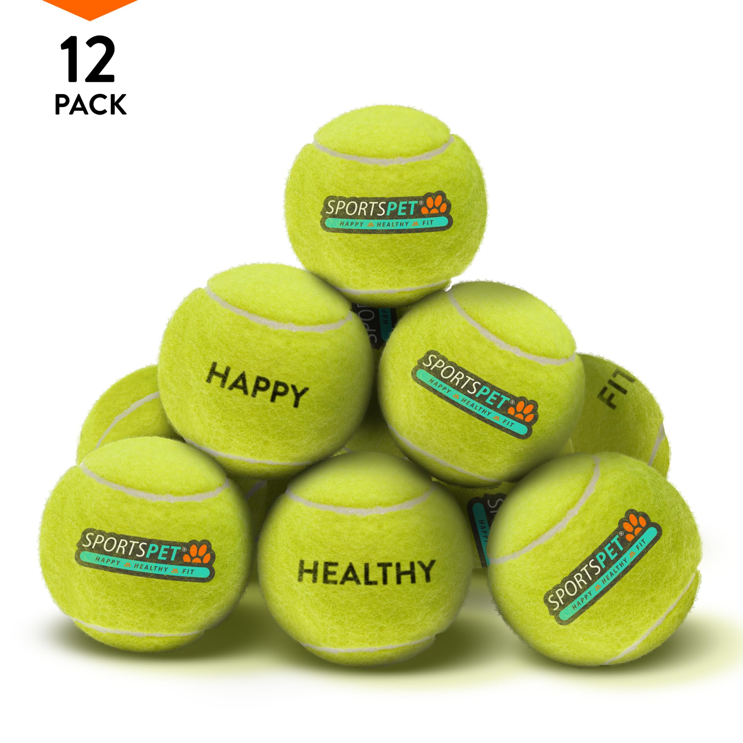 SPORTSPET Palline da tennis per cani, confezione da 12, extra rimbalzanti, non tossiche, durevoli, di lunga durata, galleggianti per cani, palline da tennis standard (64 mm)