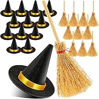 Vista 9 de Mini sombrero de bruja, 14/28/42/56 piezas de sombreros de bruja negros pequeños para manualidades, decoración de fiesta de Halloween