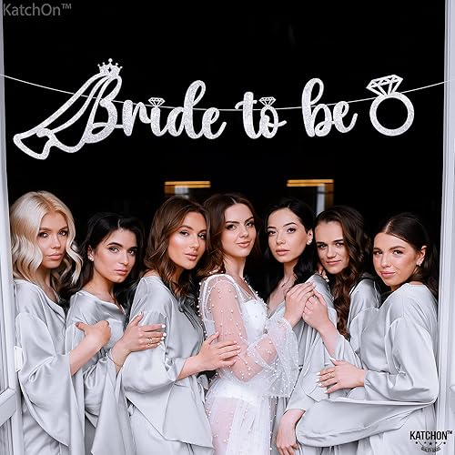 Miniatura 7 de KatchOn, Silver Glitter Bride To Be Banner - Pre-Strung, 10 Feet, No DIY  Bride To Be Wedding Banner with Ring for Bachelorette Party Decorations