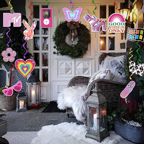 Miniatura 5 de 24 decoraciones de remolino de fiesta rosa Y2k 2000, decoración en espiral colgante, serpentinas de arco iris, corazones, serpentinas de techo,