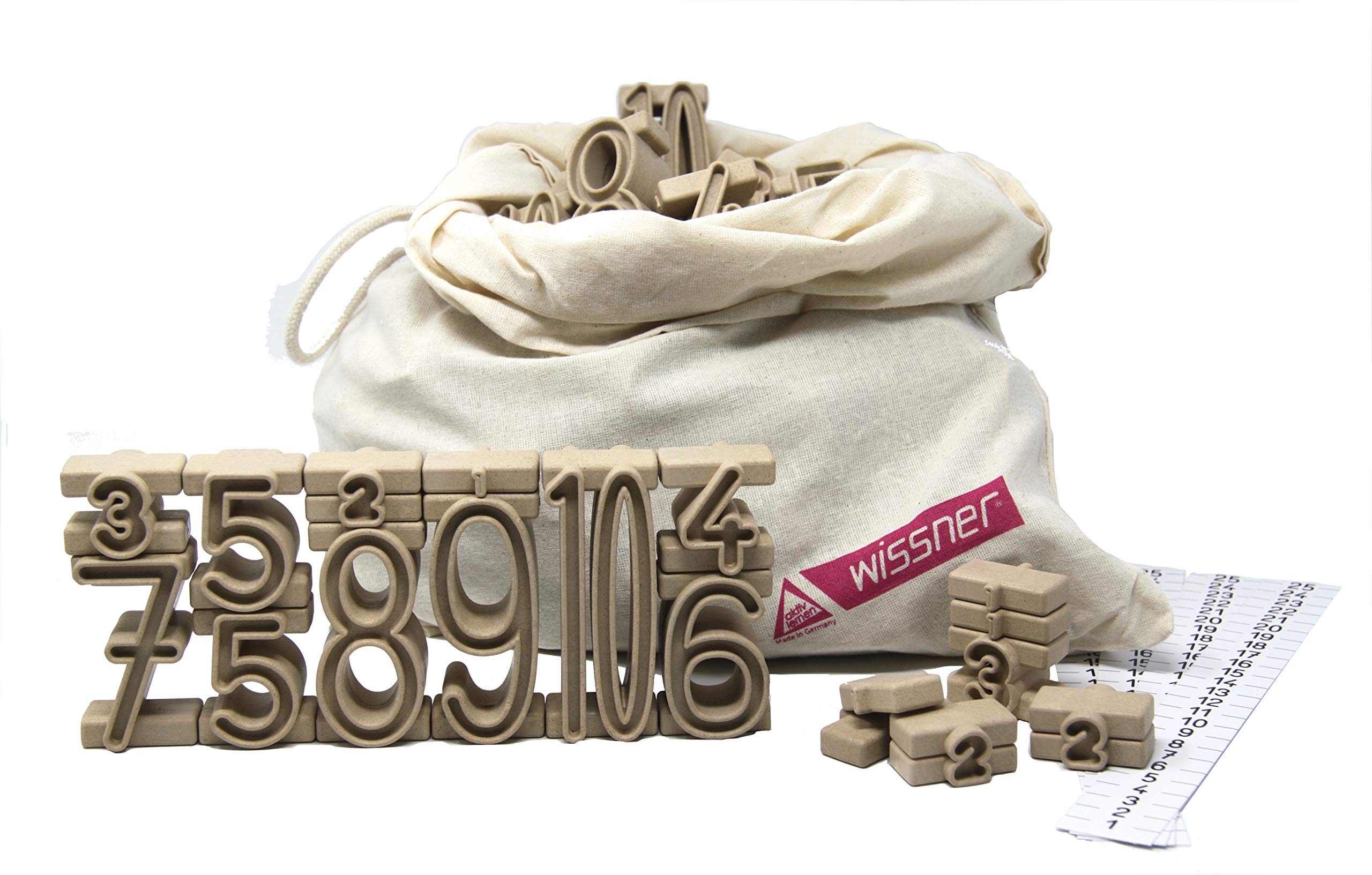 WISSNER aktiv lernen - Set of 170 tower numbers made of RE-Wood®, in a cotton bag