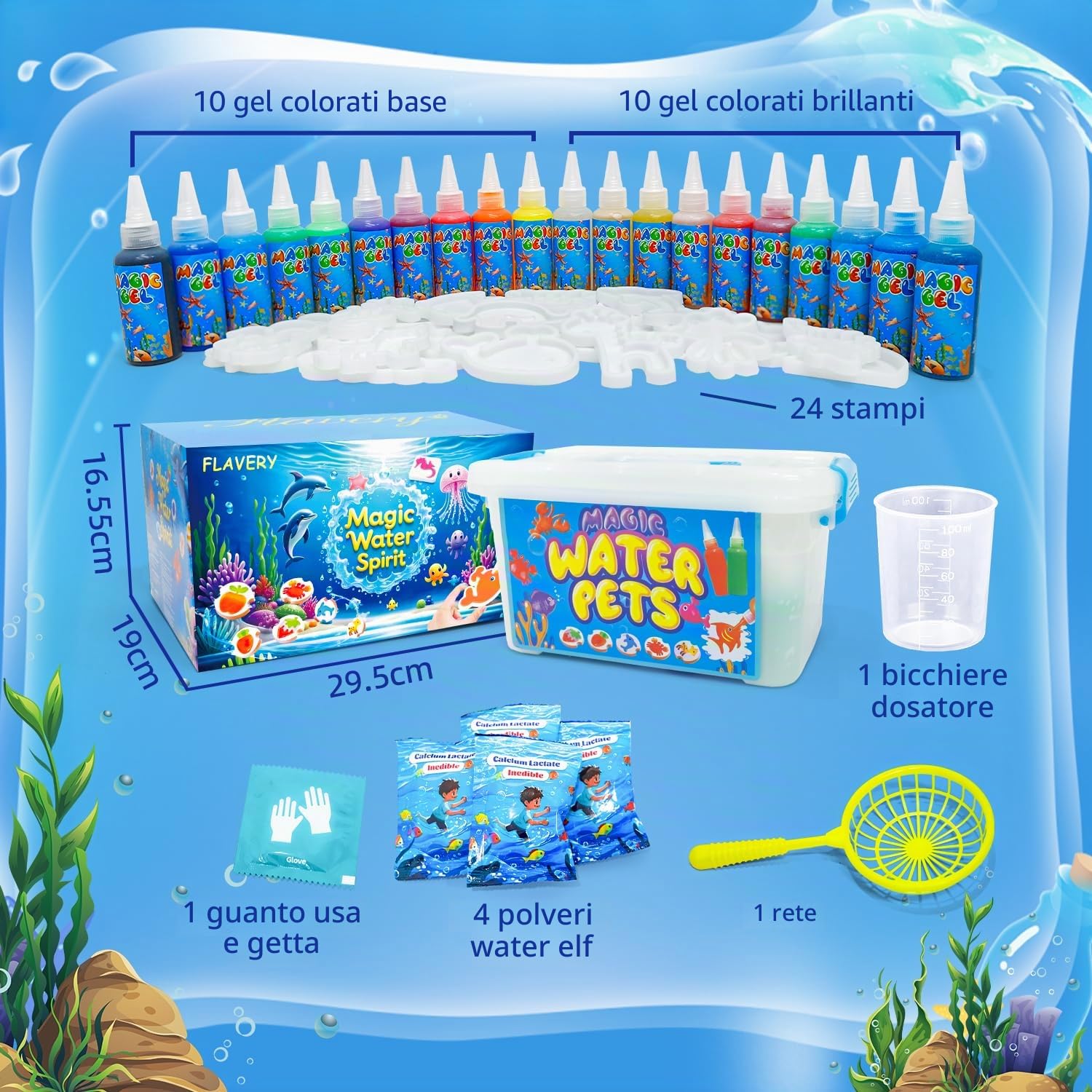 Flavery Magic Water Elf, set 3D Aqua Gel con 20 colori e 24 forme, perline d'acqua, set fai da te per bambini dai 6 anni, Magic Jelly, set creativo per bambini