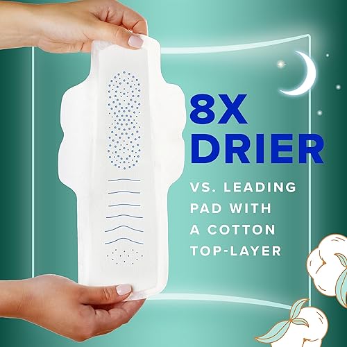 Miniatura 5 de Always Almohadillas femeninas de algodón puro para mujer, almohadillas FlexFoam con alas, tamaño 5, absorción extra pesada durante la noche, sin