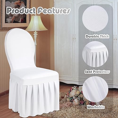 Miniatura 3 de Oudain 50 fundas para sillas con falda larga elástica de elastano para sillas de comedor, fundas protectoras elásticas para sillas de boda,
