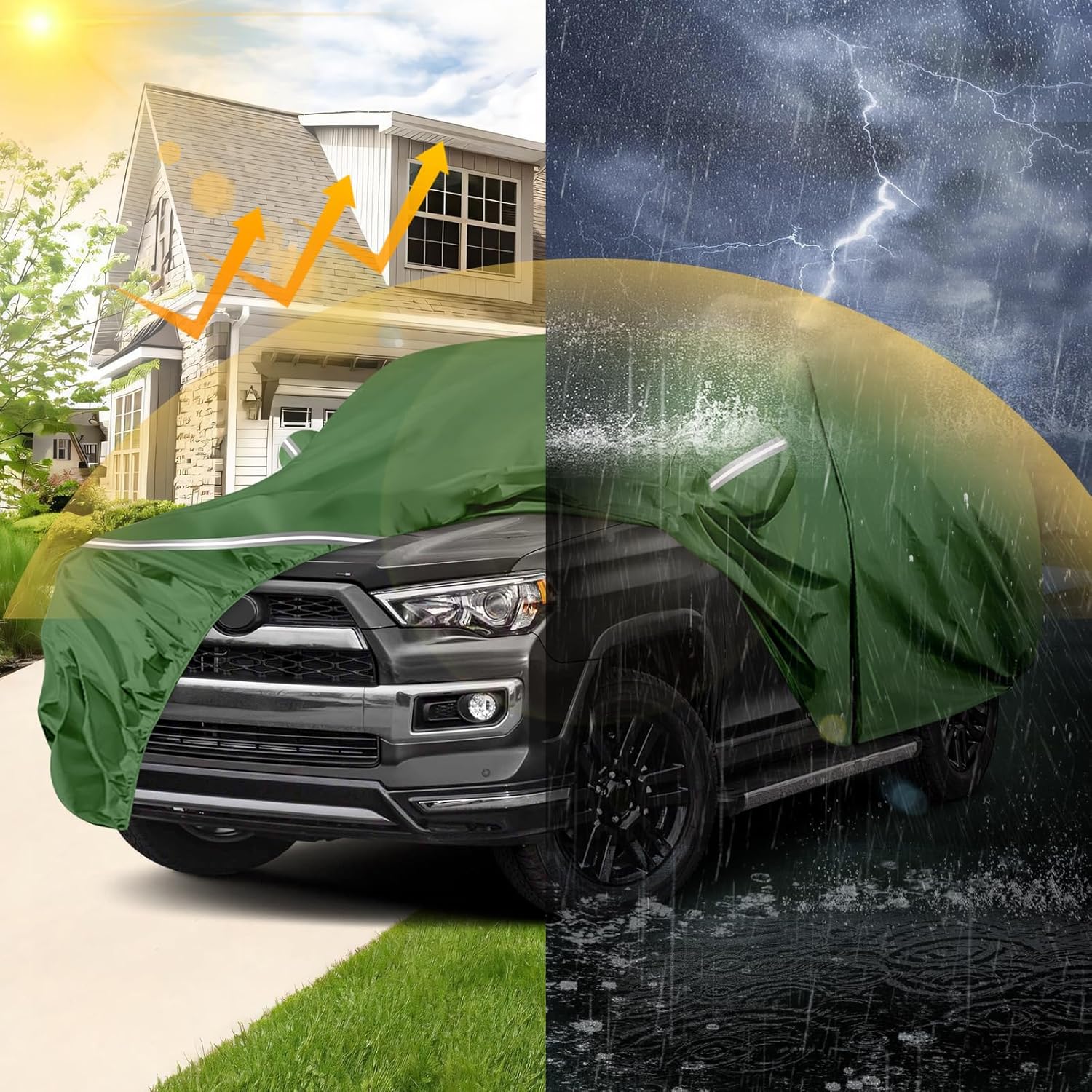 BOSSTONE Car Cover Custom Fit for Toyota 4runner 2002-2025/Honda CRV/Subaru Outback, Waterproof All Weather for Automobiles Full Exterior Cover Rain Sun Snow Protector with Door Zipper (Green)