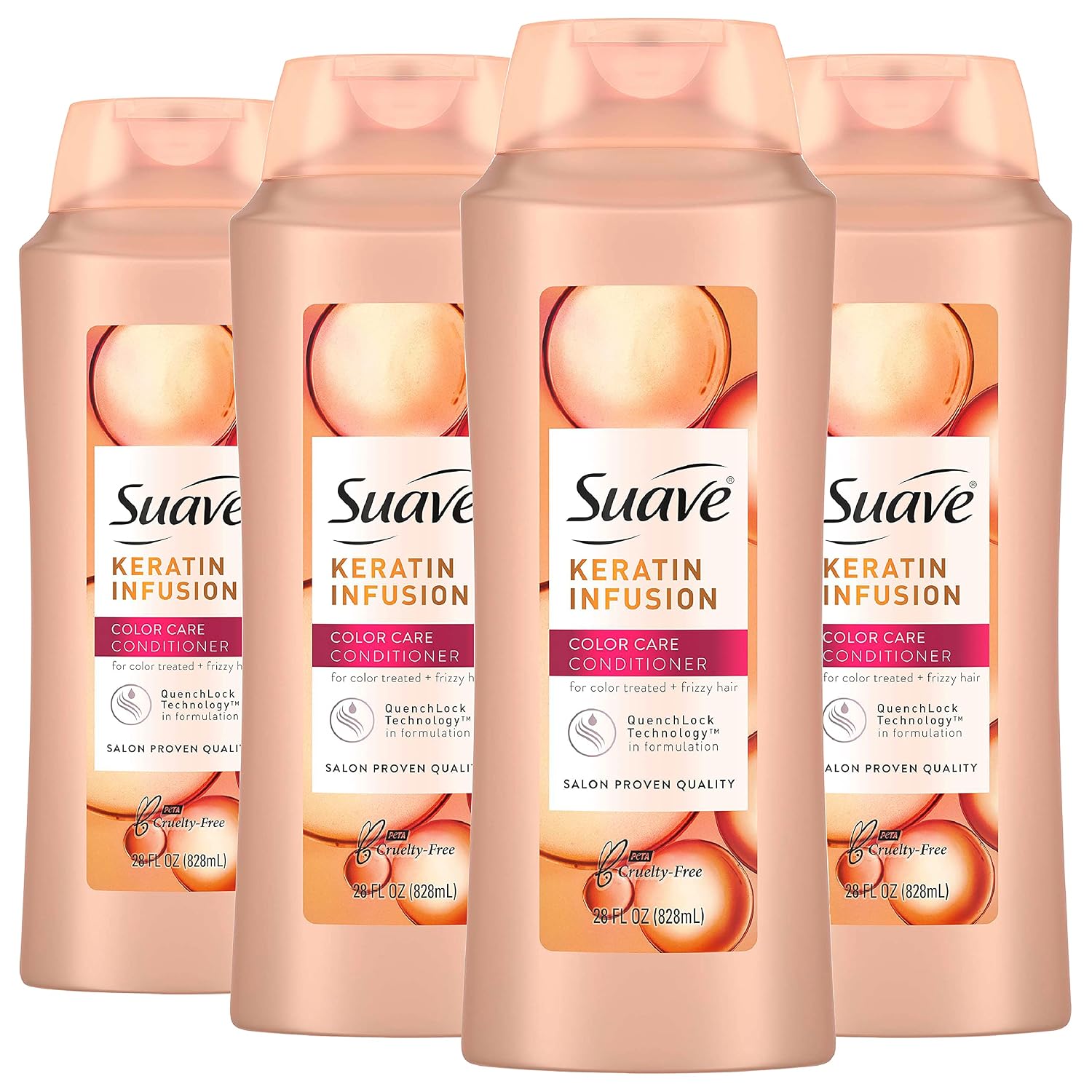 Suave Professionals Color Care Conditioner for Color-Treated and Frizzy Hair Keratin Infusion Hair Conditioner with 48-hour Frizz Control 28 oz, Pack of 4