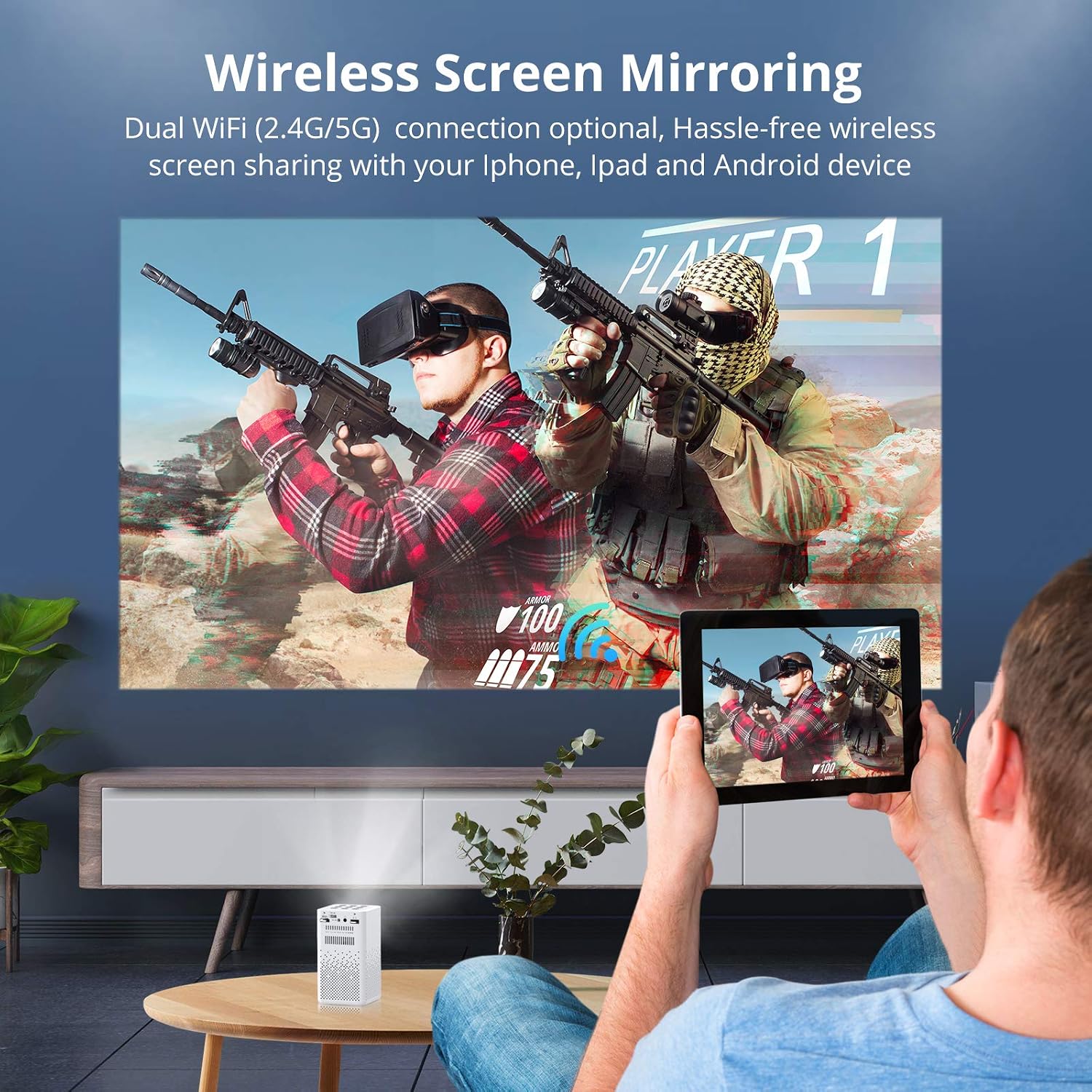 Frее Shірріng Ovеr $50 Portable Projector, EKASN Mini Smart DLP Projector with WiFi & Bluetooth, 150 ANSI Lumen, 1080P Supported, Wireless Movie Projector Work for iPhone, Android 9.0 Phone Projector for Home Theater