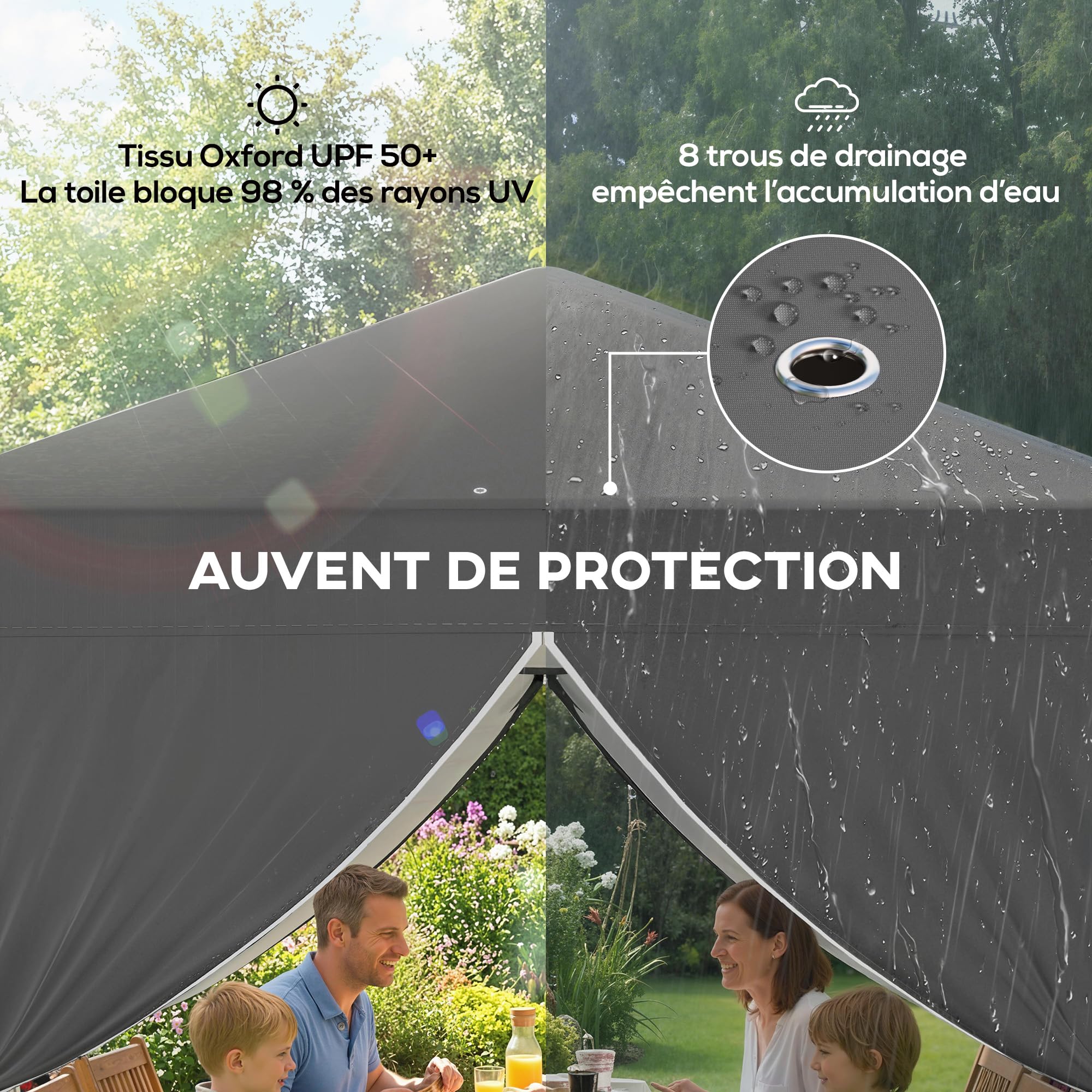 Outsunny Tonnelle de Jardin 2,5 x 2,5 m Pop up Tente Pliante réglable en Hauteur Protection UV50+ tonnelle Pliante avec 4 parois latérales Sac de Transport Montage Facile Gris foncé