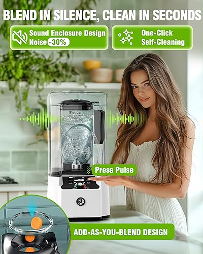 Miniatura 5 de WantJoin Licuadora profesional comercial con escudo Recinto de sonido silencioso 2200W Industrias Licuadora profesional fuerte y silenciosa (blanco)