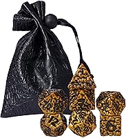 Vista 6 de Cusdie Juego de 7 dados de metal DND, dados de metal con diseño cerebral, juego de dados poliédricos D&D con bolsa de dados de calavera