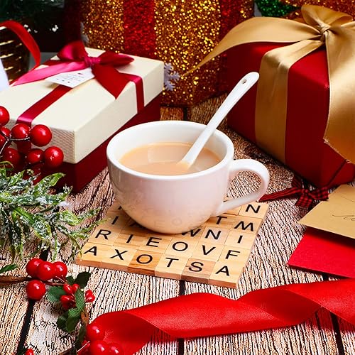 Miniatura 3 de WILLBOND Juego de 200 piezas de madera navideña de la A a la Z, letras mayúsculas, fichas del alfabeto y mini lazos de cinta a cuadros a cuadros con
