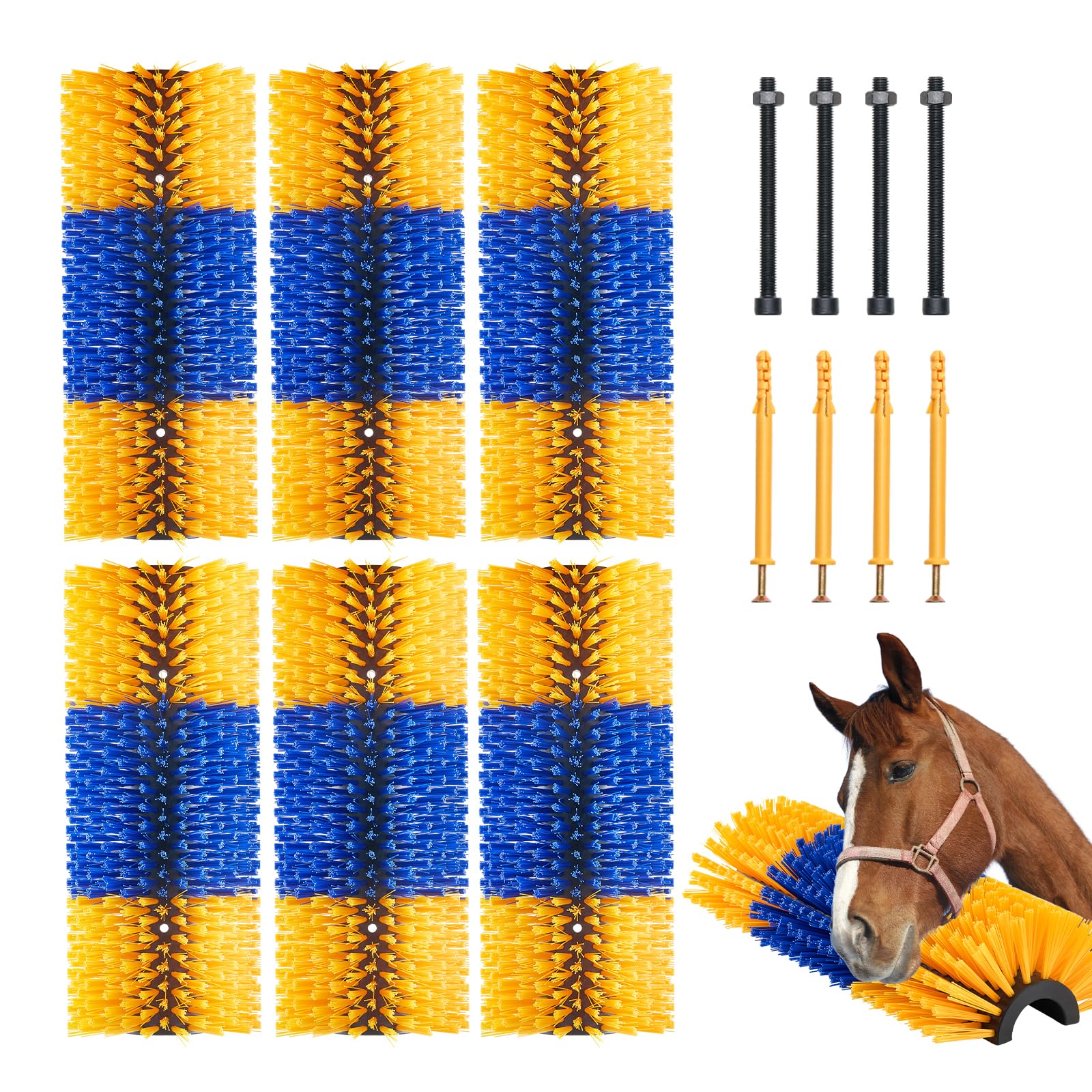 VEVOR 6 Piezas Cepillos Rascador Grande para Ganado de 51 x 19 x 10 cm con 12 Tornillos, Rascado Cepillo para Aliviar la Picazón de la Espalda y Mantener la Limpieza para Caballos, Cerdos, Vacas