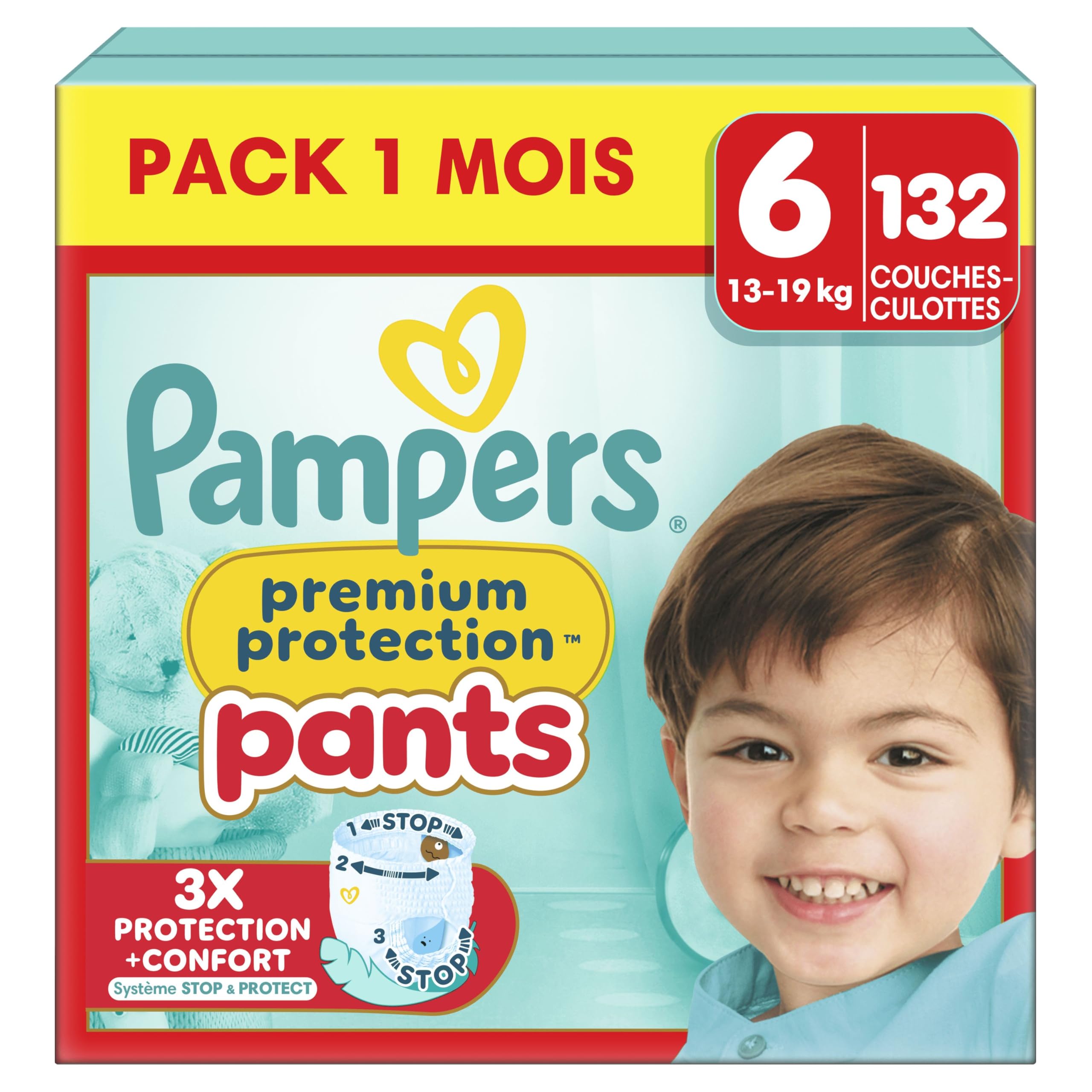Gros plan sur la ceinture élastique 360° des couches Pampers Premium Protection Pants, conçue pour s'adapter aux mouvements du bébé.