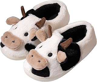 AusLandiy Warm Slippers Cartoon Cow Cotton Slippers Cute Fuzzy Cow Non-Slip Slippers Women and Men Winter Indoor/Outdoor P...