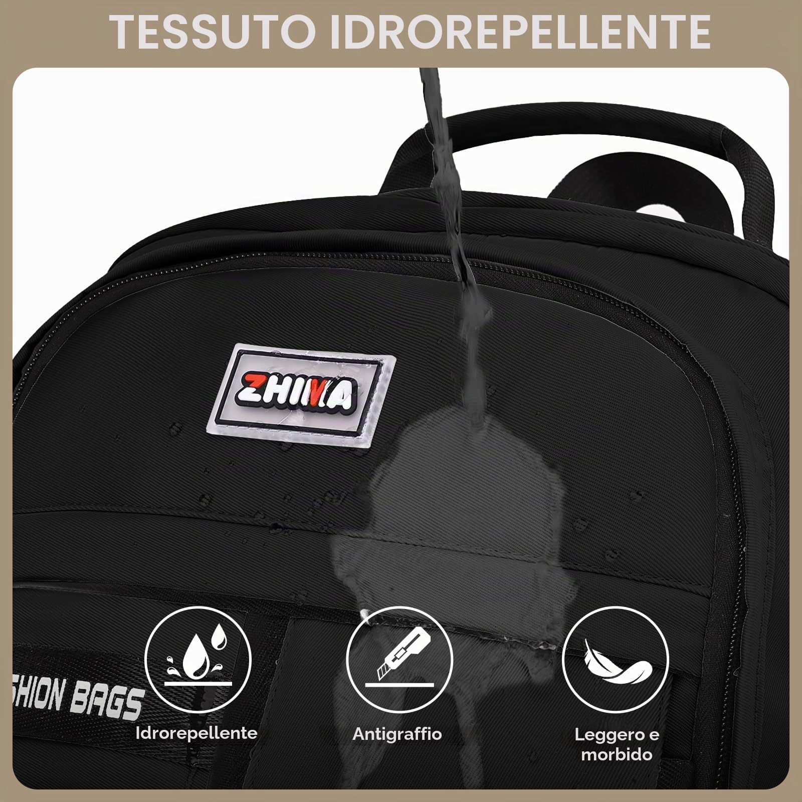 Amythe Zaino Scuola Media e Superiore per Ragazzo, Grande Zaino Scuola Ragazzi Impermeabile per 16" Laptop, Zaini da Viaggio Casual Leggero e Moda, 29L-Nero