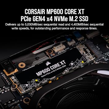 Corsair MP600 CORE XT 4TB PCIe Gen4 x4 NVMe M.2 SSD – High-Density QLC NAND – M.2 2280 – DirectStorage Compatible - Up to 5,000MB/sec – Great for PCIe 4.0 Notebooks and Desktops – Black